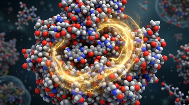 Enzyme substrate binding complex showing molecular interaction in a biological cell structure.