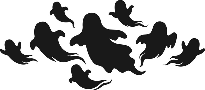 Spooky Flying Ghost Halloween Silhouette Vector Clipart For Scary Party Decor