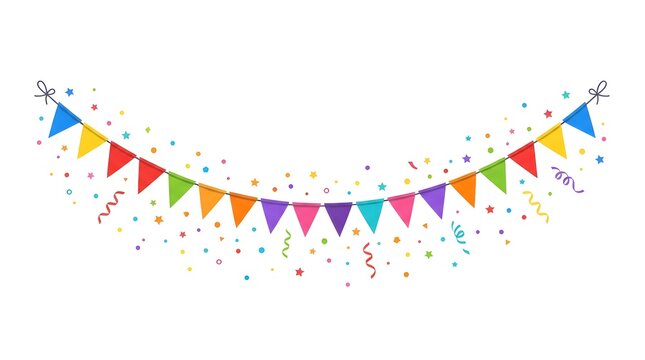 Colorful Festive Bunting Garland with Vibrant Party Confetti and Paper Streamers for Celebration Events