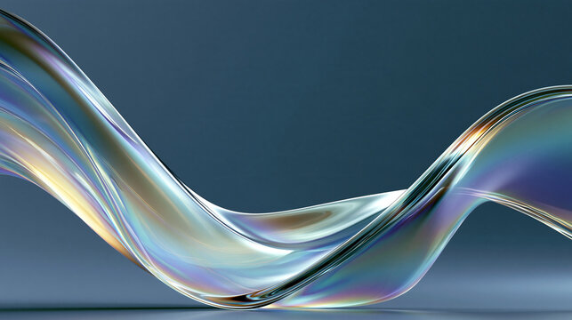 Flowing liquid opal with iridescent metallic sheen on blue background