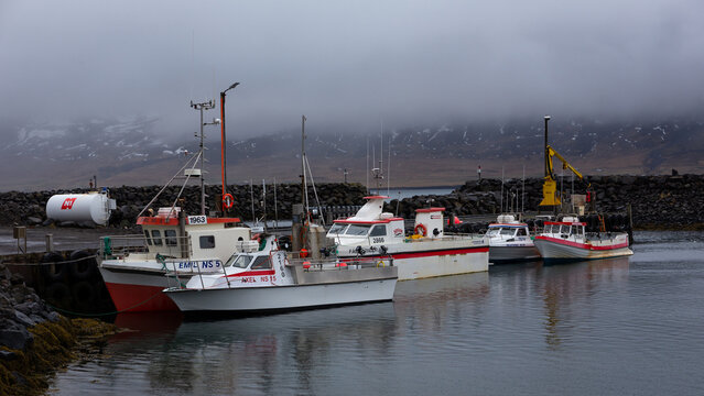 Hafnarholmi, Iceland, 19.05.2022. Commercial fishing boats docked at Hafnarholmi Marina Iceland