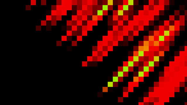 Abstract red and yellow pixel pattern on black background