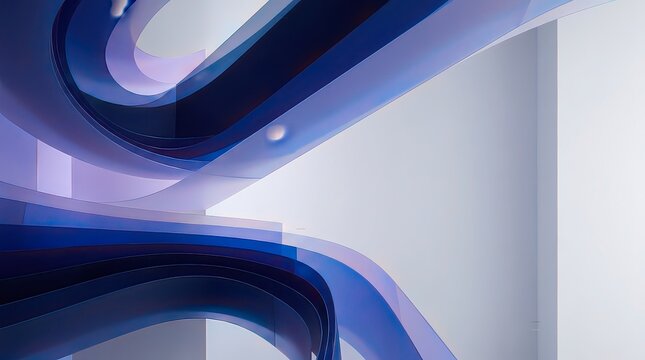 Modern blue architecture with curved lines and white background