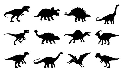 Dinosaur Silhouette Vector Set with Prehistoric Animals and Jurassic Characters © Joba