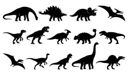 Dynamic Dinosaur Silhouette Collection with Walking Running and Flying Prehistoric Animals © Joba