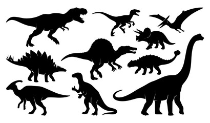 Prehistoric Dinosaur Silhouette Vector Collection with Jurassic Animal Profiles © Joba