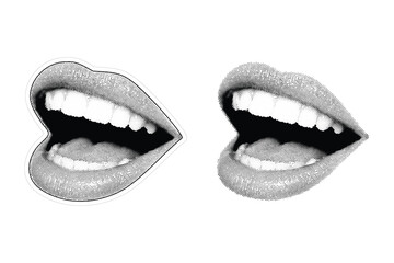 Fototapeta premium Vintage Halftone Open Mouth Lips Vector - Retro Pop Art Smile Set