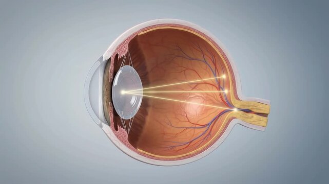 Glossy eye rotates against plain background