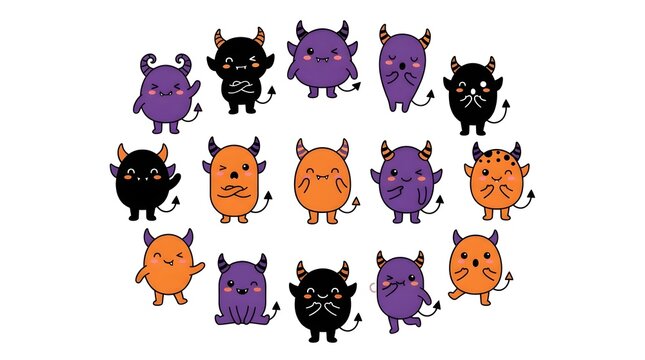 Cute Halloween devil monster collection with various expressions and poses for design