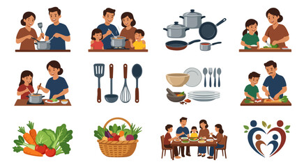 Fototapeta premium Family meal preparation and healthy food collection