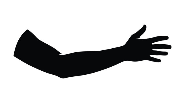 Outstretched human arm and hand in black silhouette