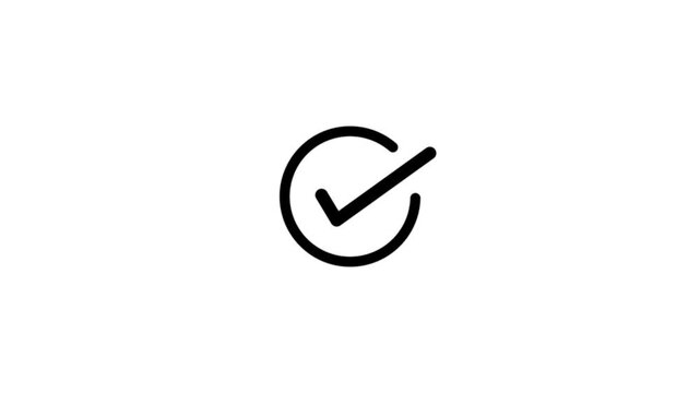Black check mark animation. Yes tick. Correct check mark symbol. Yes sign. Correct vote icon on black background. Animated green tick concept.