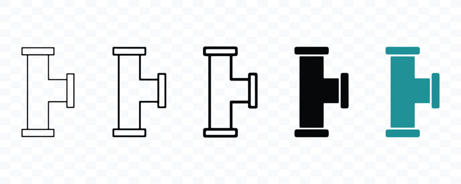 Set of plumbing pipe connector icons in various line art and solid styles with plumbing system plumbing icon pipe fitting plumbing connector industrial