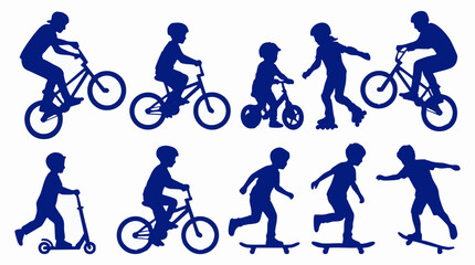 Obraz premium Silhouettes of children engaged in various outdoor sports and leisure activities