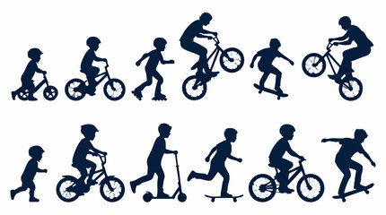 Obraz premium Silhouettes of children and teenagers enjoying wheeled sports activities