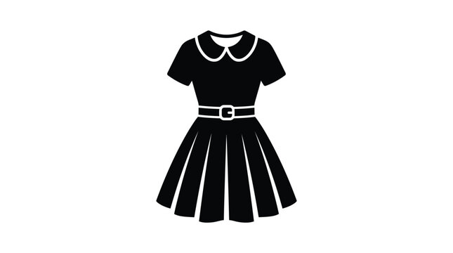 Black dress with peter pan collar and belt is a flat silhouette