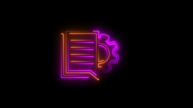 Neon line Document settings with gears icon isolated on black background. Software update, transfer protocol, teamwork tool management.