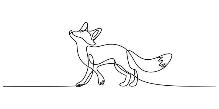 Continuous one line drawing of an elegant fox walking gracefully portraying wildlife beauty and nature's charm.