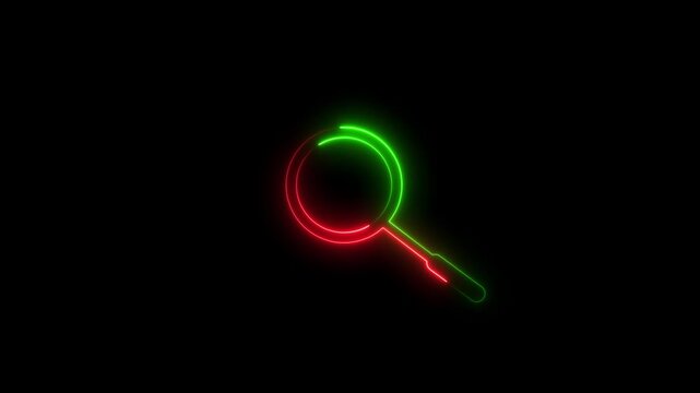 Neon Magnifying glass animation icon on transparent background.Neon search icon, searching concept.