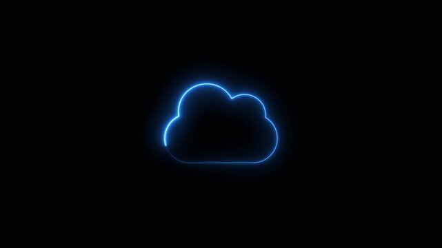 Neon cloud icon animation on black background.