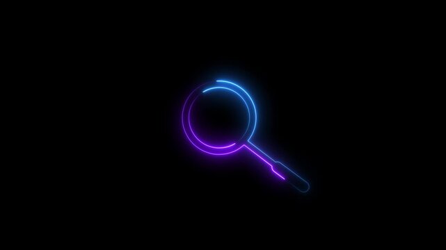 Neon Magnifying glass animation icon on transparent background.Neon search icon, searching concept.