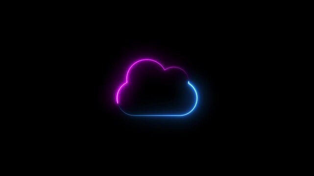 Neon cloud icon animation on black background.