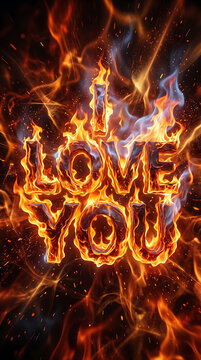 The words i love you written in bright burning flames