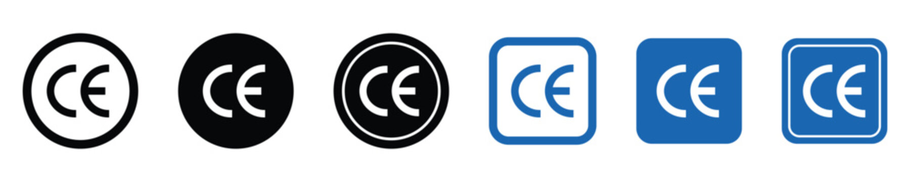 CE mark certification icon set for european product safety, regulatory compliance and quality standards. Vector illustration and transparent background