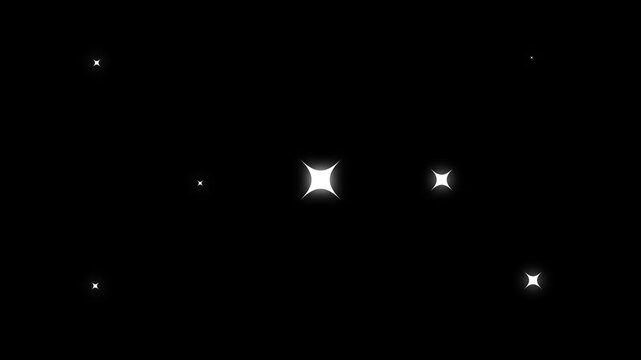 Sparkling stars shine animation on black background. fast glitter star motion, white cartoon, doodles style stars blinking. sparkle Star light effect, glowing twinkling glitter star. 4K