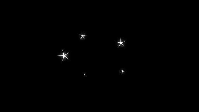 Sparkling star and twinkling glitter stars overlay, white shining particles with glowing magic burst, cartoon doodle twinkle effects, seamless loop animation on black screen, 4k video