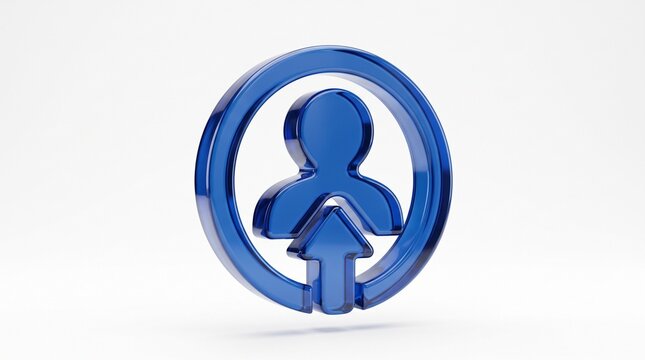Shiny blue glass user icon with an arrow pointing up inside a circular frame