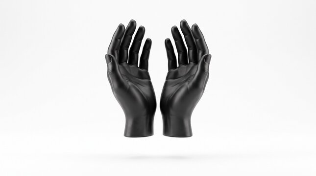Black cupped hands isolated on white background for conceptual business and care design.