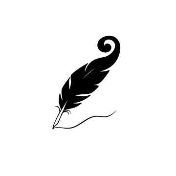 Feather Quill Pen Silhouette Writing Line Art Icon White Background