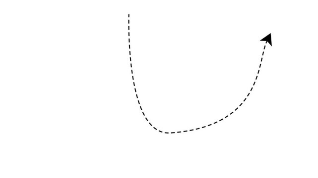 dotted line arrow animation, u-shaped arrow, curved dotted line arrow, 4k video.dashed line arrows animation on black background, set on dashed or dots arrows collection animated