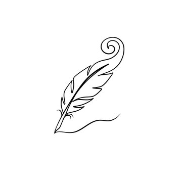 Feather Quill Pen Silhouette Writing Line Art Icon White Background