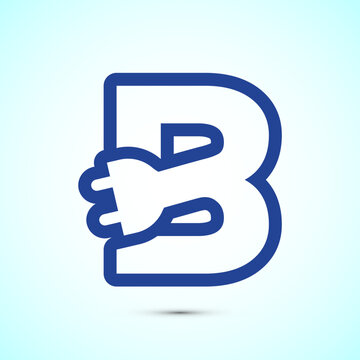 Letter B icon integrated with blue electrical plug for energy and power services.