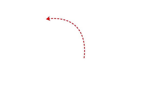 Set of dot arrow elements animation on background,Black dashed arrow curving in a spiral on a white background line curve