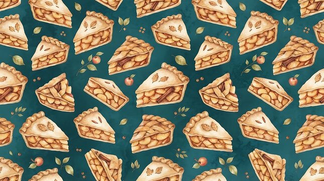 seamless pattern of apple pie slices with flaky golden crust