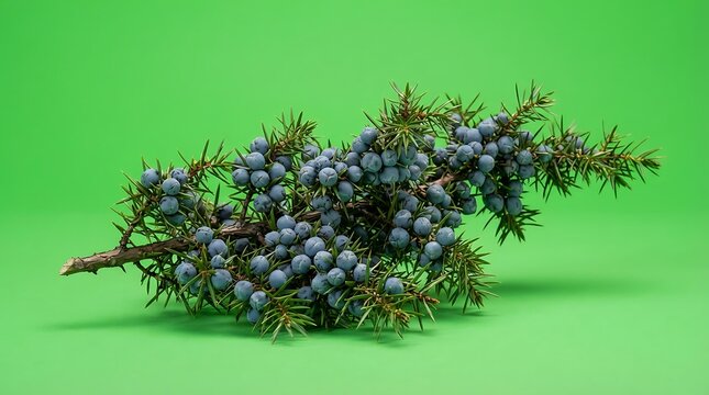 A close up of ripe purple juniper berries growing on a coniferous branch