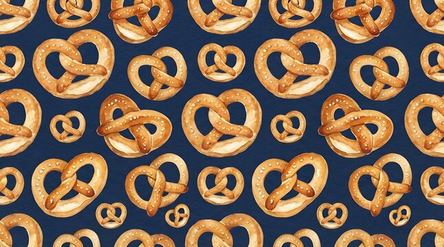 seamless pattern of classic soft pretzels with twisted knots