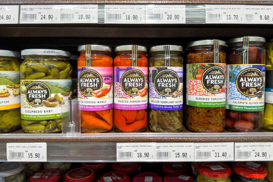PENANG, MALAYSIA - JUL 03, 2026: Always Fresh pickled vegetables and gourmet preserves displayed on supermarket shelf.