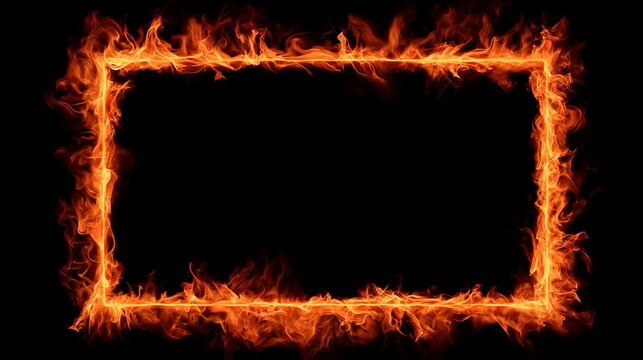 Vivid orange flames forming a rectangular border against a stark black background, ideal for dynamic graphic design elements
