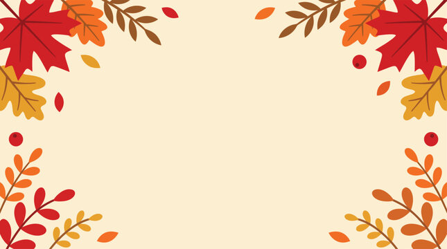 A beautiful thanksgiving background featuring vibrant autumn leaves and seasonal foliage arranged in the corners for your festive holiday graphic design