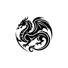 Obraz premium Circular dragon emblem in traditional fantasy style.