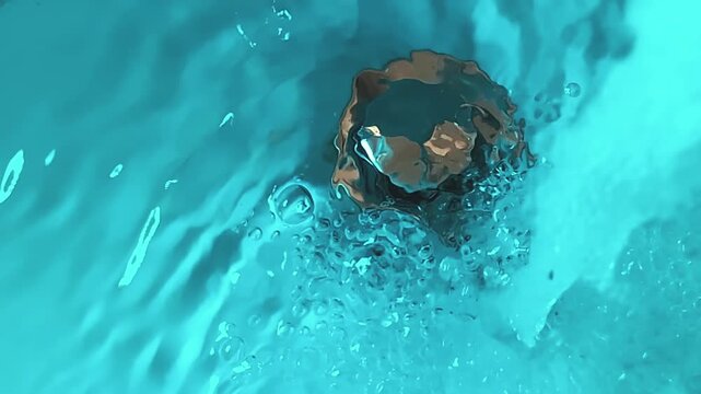 Water Swirling Down Sink Drain with Bubbles Macro Shot