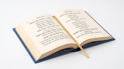 Fototapeta premium Hanukkah blessings prayer book open on a white background with text