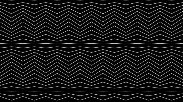 Minimalist black and white zigzag pattern, geometric wave line background, abstract monochrome motion graphics for video overlays