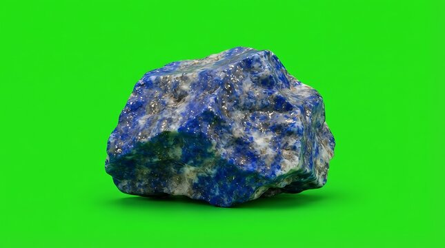 A close up view of a raw azurite mineral stone isolated on a green background