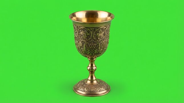 An ornate vintage bronze goblet with intricate floral and vine engravings