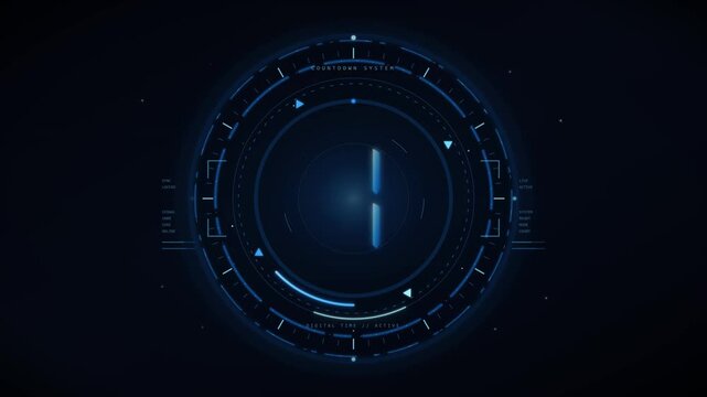 Glowing blue digital countdown timer interface showing active motion graphics in a modern futuristic video clip